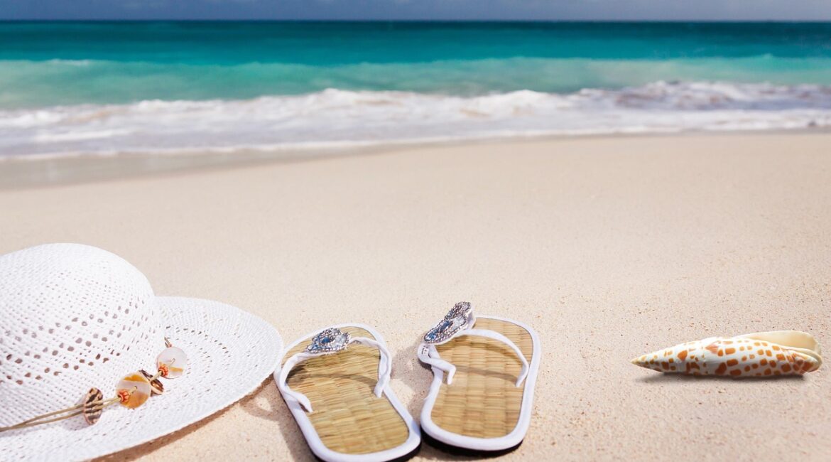 beach, sand, sea, sandy beach, nature, vacations, caribbean, coast, summer, coneflower, flip-flop, shell